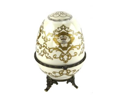 Fabergè style big porcelain white egg with gold color decoration, art 0702500