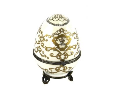 Fabergè style small porcelain white egg with gold color decoration, art 0706500