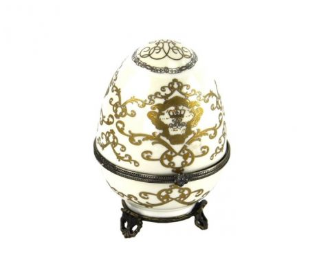 S. Pietroburgo style small porcelain white egg with gold color decoration, art 0706500