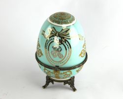 big porcelain egg blue and gold color Fabergè style, art 070240B