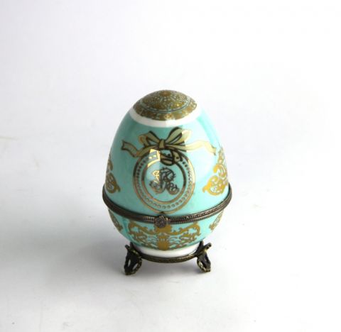 small porcelain egg blue and gold color Fabergè style, art 070640B
