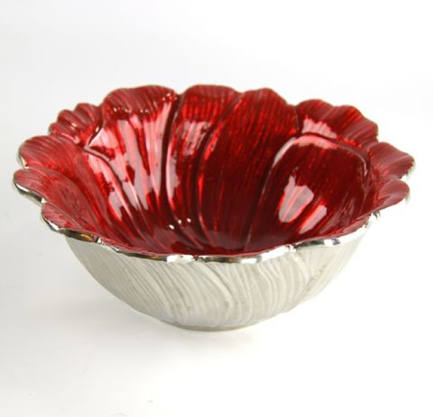 flower bowl red color enamelled cm 23, art 973020R