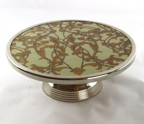 wooden enameled cake stand bordeaux and gold color, art 0560503