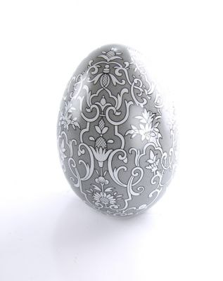 LARGE GREY EGG WITH WHITE FLOWERS, art 0674100