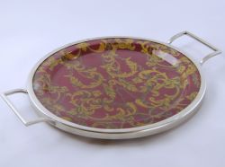 round enameled tray bordeaux color, art 0560104