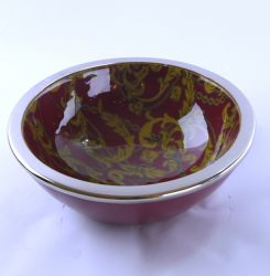 round enameled salad holder bordeaux and gold color, art 0560204