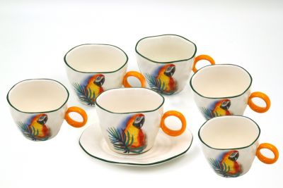 set 6 breakfast cups in red color parrots design, art 0723722