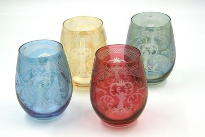 set of 4 glasses Bow design assourted colors cm 12, art 0475500