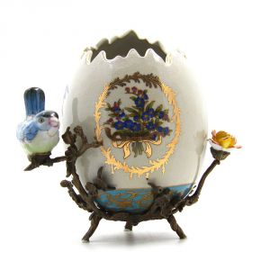 ceramic egg with bird and brass basement, art 0663300