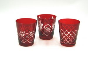 set 6 red cut glasses in 3 different decors assorted, art 0486000