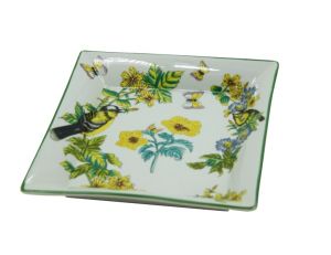 "yellow flowers with birds" squared centerpiece decoration, art 0691225