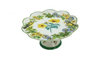 " yellow flowers with birds" large cake stand, art 0691230