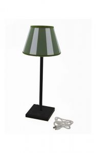 black rechargeable usb led lamp with white and green stripes lampshade, art 0540101P01