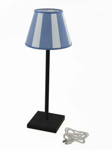 black rechargeable usb led lamp with  white and light blu stripes lampshade, art 0540101P02