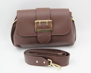 brown leather bag with golden  buckle, art 0780318