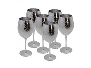 set of 6 silver colored wine goblets in glass, art 0475902