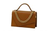 leather cognac color small bag with handle and gold chain, art 0780328CO